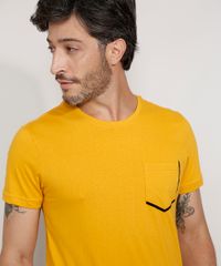 Camiseta-Masculina-Slim-Manga-Curta-com-Bolso-Flocado-Gola-Careca-Amarela-9968278-Amarelo_6