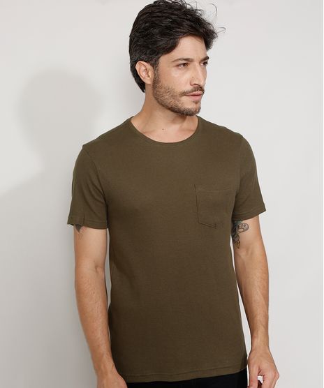 Camiseta-Masculina-Slim-Manga-Curta-Canelada-com-Bolso-Gola-Careca-Verde-Militar-9983091-Verde_Militar_1