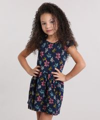 Vestido-Infantil-Estampado-Floral-Manga-Curta-Curto-em-Algodao---Sustentavel-Azul-Marinho-9137997-Azul_Marinho_1