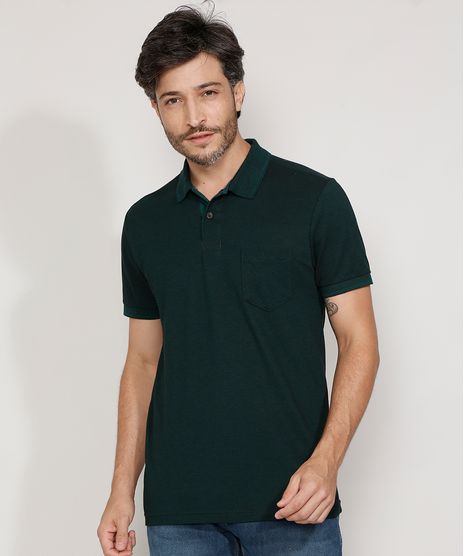 Polo-de-Piquet-Masculina-Tradicional-com-Bolso-Manga-Curta-Verde-Escuro-9965291-Verde_Escuro_1