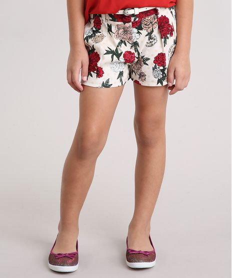 Short-Infantil-Estampado-Floral-com-Cinto-Bege-Claro-8911833-Bege_Claro_1