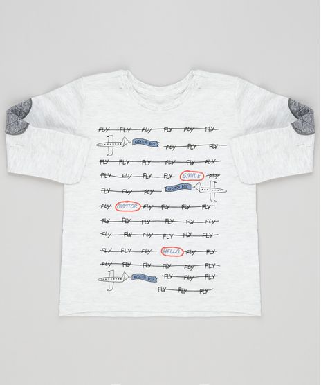 Camiseta-Infantil--Fly--com-Avioes-Manga-Longa-com-Reforco-Gola-Redonda-Cinza-Mescla-Claro-9133806-Cinza_Mescla_Claro_1