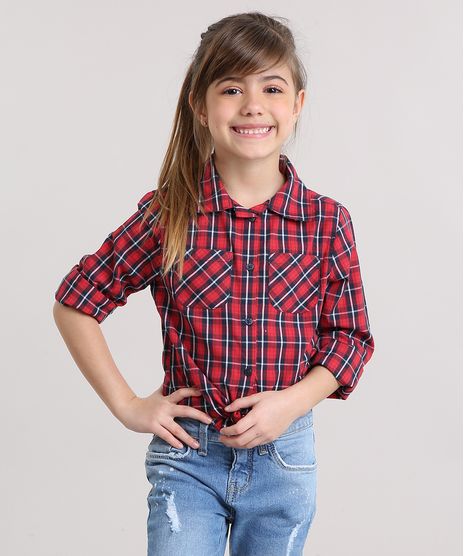 Camisa-Infantil-Xadrez-com-Bolsos-Manga-Longa-Vermelha-8912640-Vermelho_1