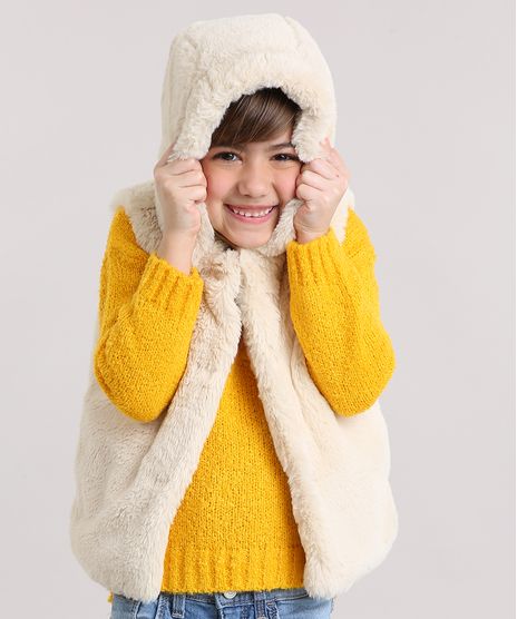 Colete-Infantil-de-Pelo-com-Capuz-Bege-Claro-8906014-Bege_Claro_1
