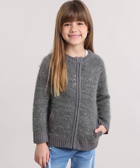 Cardigan-Infantil-em-Trico-Felpudo-com-Paetes-com-Bolsos-Chumbo-8864894-Chumbo_1