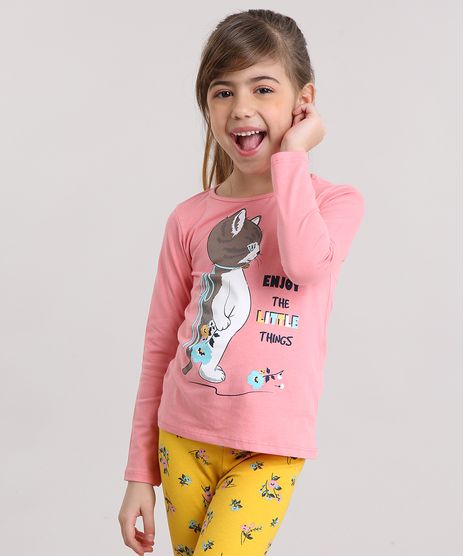 Blusa-Infantil-Gatinho-Manga-Longa-Decote-Redondo-em-Algodao---Sustentavel-Rosa-Medio-9137409-Rosa_Medio_1