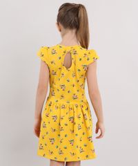 Vestido-Infantil-Floral-com-Manga-Curta-e-Decote-Redondo-em-Algodao---Sustentavel-Amarelo-9137996-Amarelo_2