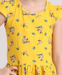 Vestido-Infantil-Floral-com-Manga-Curta-e-Decote-Redondo-em-Algodao---Sustentavel-Amarelo-9137996-Amarelo_4