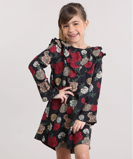 Vestido-Infantil-Floral-com--Babado-Manga-Longa-Sino-e-Decote-Redondo-Preto-8846646-Preto_1
