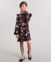 Vestido-Infantil-Floral-com--Babado-Manga-Longa-Sino-e-Decote-Redondo-Preto-8846646-Preto_3