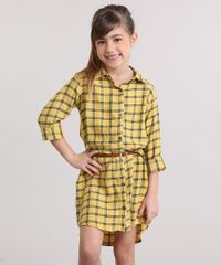 Vestido-Chemise-Infantil-Xadrez-com-Cinto-Amarelo-9170667-Amarelo_1