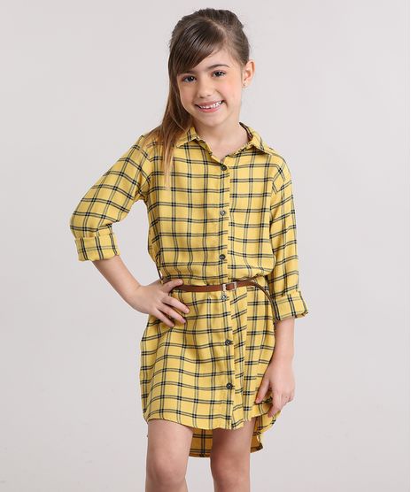 Vestido-Chemise-Infantil-Xadrez-com-Cinto-Amarelo-9170667-Amarelo_1