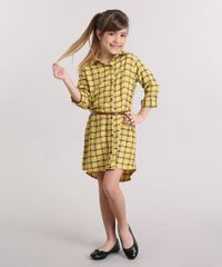Vestido-Chemise-Infantil-Xadrez-com-Cinto-Amarelo-9170667-Amarelo_3
