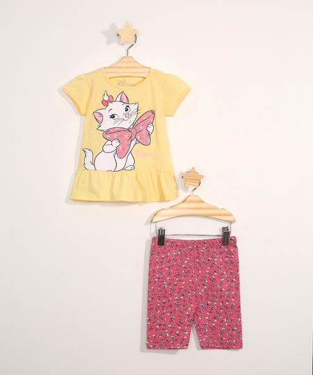 Conjunto-Infantil-Blusa-Manga-Curta-Marie-Amarela---Bermuda-Ciclista-Estampado-Floral-Rosa-9980086-Rosa_1