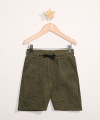 Bermuda-de-Moletom-Infantil-Estampada-de-Folhagens-Verde-Militar-9980587-Verde_Militar_1
