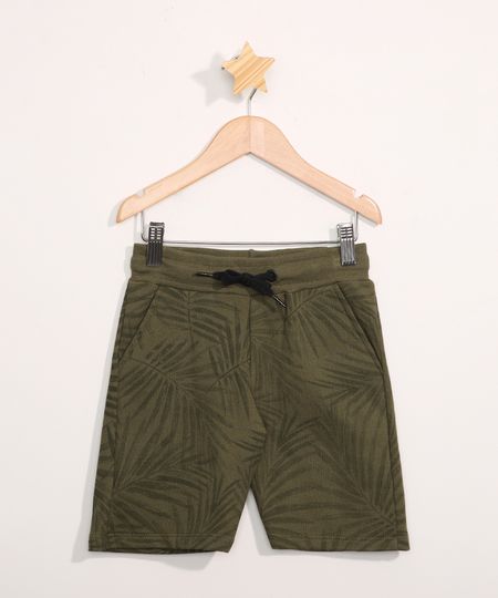 Bermuda-de-Moletom-Infantil-Estampada-de-Folhagens-Verde-Militar-9980587-Verde_Militar_1