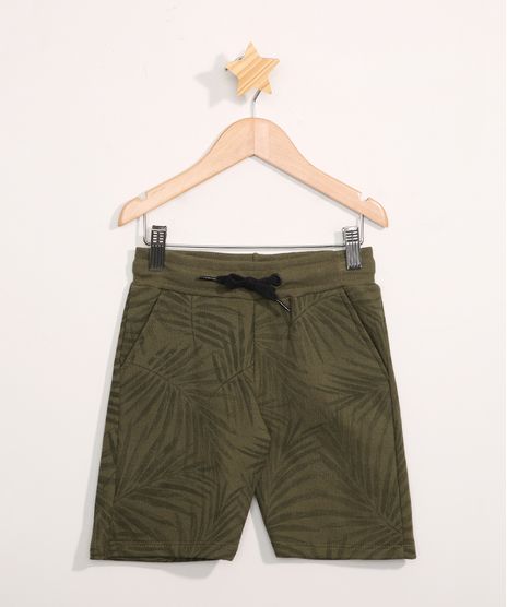 Bermuda-de-Moletom-Infantil-Estampada-de-Folhagens-Verde-Militar-9980587-Verde_Militar_1