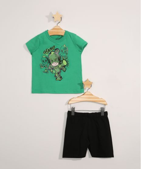 Conjunto-Infantil-Camiseta-Manga-Curta-Lagartixo-PJ-Masks---Bermuda-de-Moletom-Preto-9975697-Preto_1