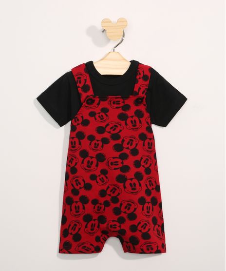 Conjunto-Infantil-de-Blusa-Manga-Curta---Jardineira-Estampada-de-Mickey-Vermelho-9967610-Vermelho_1