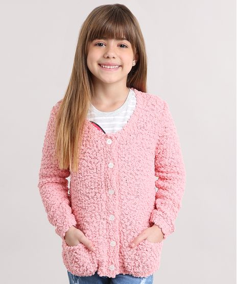 Cardigan-Infantil-em-Trico-Texturizado-Decote-Redondo-Rosa-8862485-Rosa_1