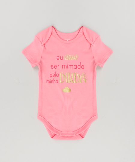 Body-Infantil--Eu-Amo-Ser-Mimada-Pela-Minha-Dinda--em-Manga-Curta-com-Decote-Redondo-em-Algodao---Sustentavel-Rosa-8920477-Rosa_1