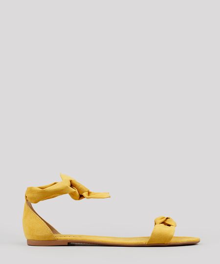 Rasteira-Feminina-em-Suede-com-Lacos-Mostarda-9166148-Mostarda_1