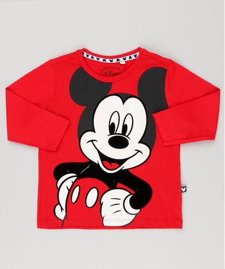 Camiseta-Infantil-Mickey-com-Estampa-Diferenciada-Manga-Longa-Decote-Redondo-em-Algodao---Sustentavel-Vermelha-9190186-Vermelho_1