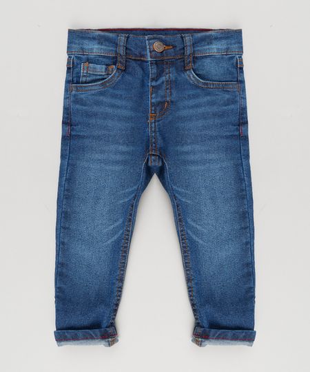 Calca-Jeans-Infantil-com-Retalho-Xadrez-em-Algodao---Sustentavel-Azul-Escuro-9168780-Azul_Escuro_1