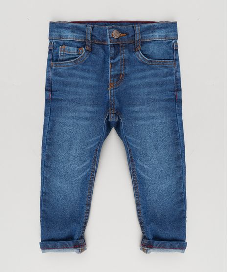 Calca-Jeans-Infantil-com-Retalho-Xadrez-em-Algodao---Sustentavel-Azul-Escuro-9168780-Azul_Escuro_1