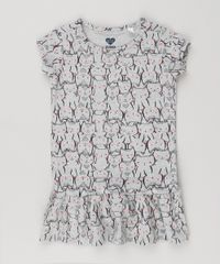 Vestido-Infantil-Estampado-com-Gatinhos-Manga-Curta-e-Decote-Redondo-em-Algodao---Sustentavel-Cinza-Mescla-9151583-Cinza_Mescla_1