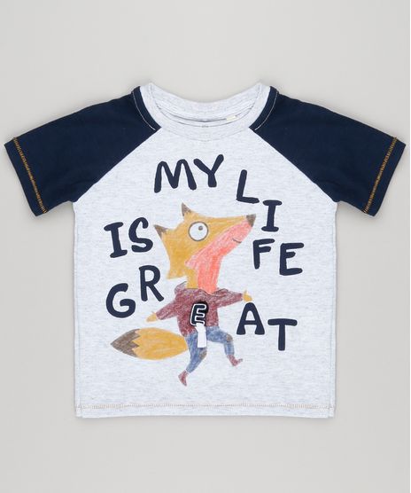 Camiseta-Infantil-com-Estampa-Interativa-Raposa-Raglan-Manga-Curta-Gola-Careca-Cinza-Mescla-Claro-9140705-Cinza_Mescla_Claro_1