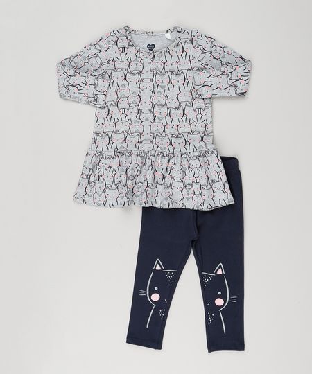 Conjunto-Infantil-de-Vestido-Estampado-com-Gatinhos-Cinza-Manga-Longa---Calca-Legging-com-Estampa-em-Algodao---Sustentavel-Azul-Marinho-9155703-Azul_Marinho_1
