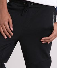 Calca-Infantil-Jogger-em-Moletom-com-Bolsos-e-Ziper-em-Algodao---Sustentavel-Preta-8860465-Preto_4