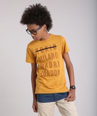 Camiseta-Infantil--Tokio-Milano-Madri-London--Manga-Curta-Gola-Careca-em-Algodao---Sustentavel-Mostarda-9141670-Mostarda_1