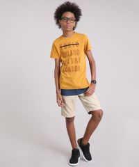 Camiseta-Infantil--Tokio-Milano-Madri-London--Manga-Curta-Gola-Careca-em-Algodao---Sustentavel-Mostarda-9141670-Mostarda_3