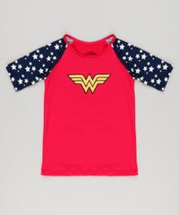 Blusa-Infantil-Raglan-Mulher-Maravilha-com-Estampa-de-Estrelas-Manga-Curta-com-Protecao-UV50--Rosa-Escuro-9120405-Rosa_Escuro_1