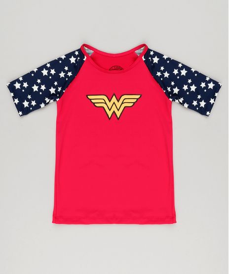Blusa-Infantil-Raglan-Mulher-Maravilha-com-Estampa-de-Estrelas-Manga-Curta-com-Protecao-UV50--Rosa-Escuro-9120405-Rosa_Escuro_1