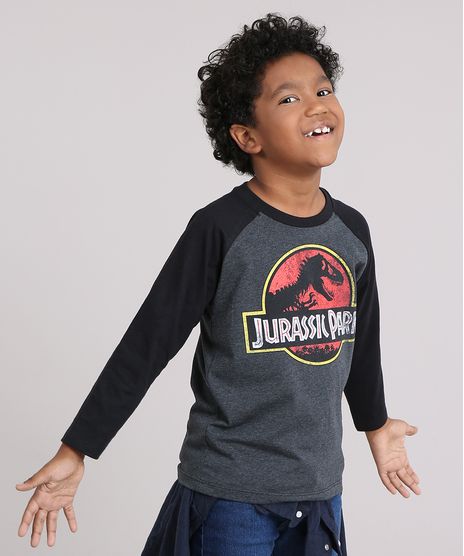 Camiseta-Infantil-Jurassic-Park-Manga-Longa-Raglan-Decote-Careca-Cinza-Mescla-Escuro-9144765-Cinza_Mescla_Escuro_1