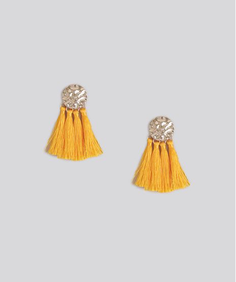 Brinco-Feminino-Texturizado-com-Tassel-Dourado-9158342-Dourado_1