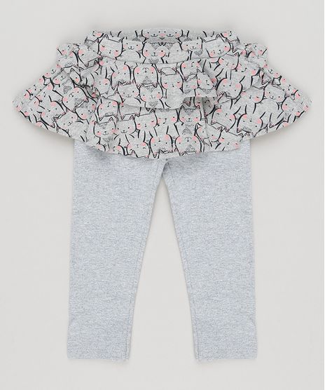 Calca-Legging-Infantil-com-Saia-com-Estampa-de-Gatinhos-em-Algodao---Sustentavel-Cinza-Mescla-9148927-Cinza_Mescla_1