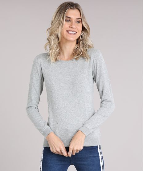 Sueter-Feminino-Basico-em-Trico-Manga-Longa-Decote-Redondo-Cinza-Mescla-Claro-8840474-Cinza_Mescla_Claro_1