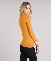 Sueter-Feminino-Basico-em-Trico-Manga-Longa-Decote-Redondo-Amarelo-Escuro-8840474-Amarelo_Escuro_2