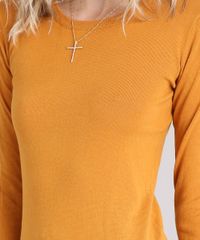 Sueter-Feminino-Basico-em-Trico-Manga-Longa-Decote-Redondo-Amarelo-Escuro-8840474-Amarelo_Escuro_4