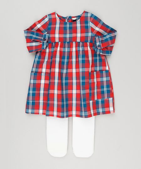 Vestido-Infantil-Xadrez-Manga-Longa---Meia-Calca-em-Algodao---Sustentavel-Vermelho-8949666-Vermelho_1