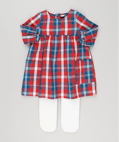 Vestido-Infantil-Xadrez-Manga-Longa---Meia-Calca-em-Algodao---Sustentavel-Vermelho-8949666-Vermelho_1