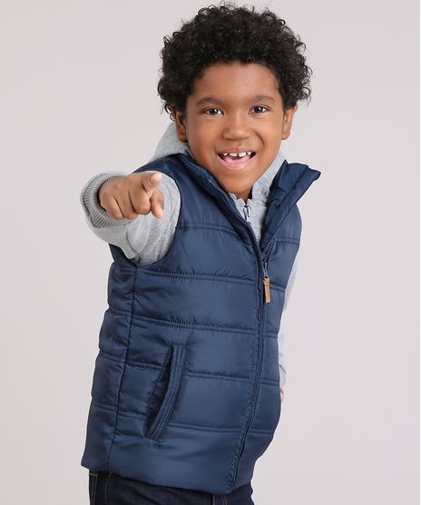 Blusao-Infantil-em-Moletom-com-Capuz-Cinza-Mescla---Colete-Puffer-Azul-Marinho-8448930-Azul_Marinho_1