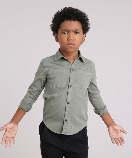 Camisa-Infantil-em-Sarja-com-Estampa-de-Tigre-Bolso-Manga-Longa--Verde-Militar-9046936-Verde_Militar_1
