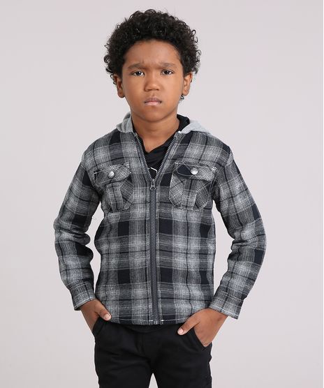 Jaqueta-Infantil-Xadrez-com-Capuz-Manga-Longa-Preta-8865956-Preto_1