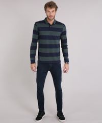 Polo-Masculina-Listrada-Manga-Longa-em-Piquet-Verde-Escuro-9069158-Verde_Escuro_3