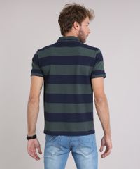 Polo-Masculina-Listrada-Manga-Curta-em-Piquet-Verde-Escuro-9064514-Verde_Escuro_2